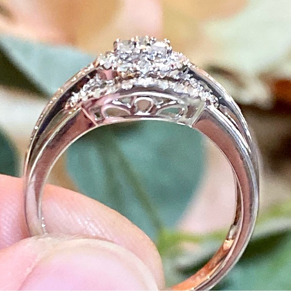 Genuine 1 Carat Diamond Flower Cluster Double Halo Ring ~ Triple Band Ring - Picture 7 of 15